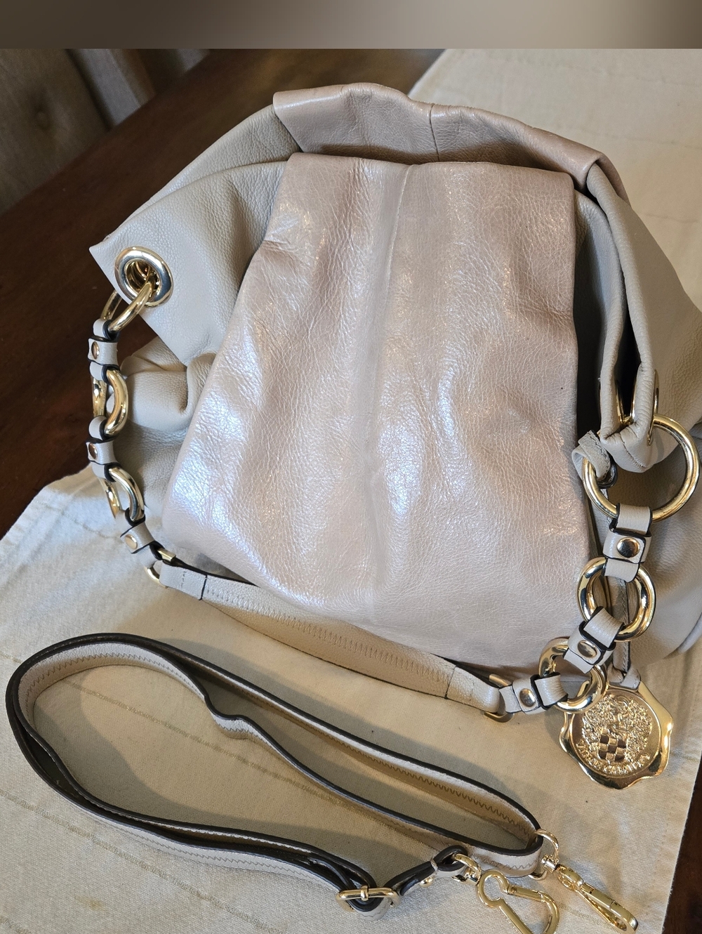 Vince Camuto 'Christina' Beige Genuine Leather Hobo Bag